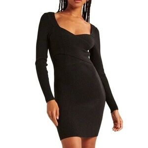 Abercrombie long sleeve wrap sweater mini dress black XS Petite
